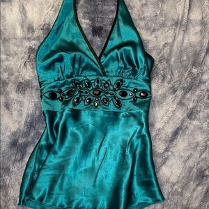 Heart Soul Teal Satin Top